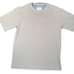 New Mens Textured Short Sleeve Shirt Pullover Small Relaxed Fit Tan Crewneck